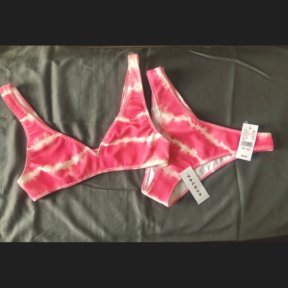 NWT PACSUN L.A. Hearts cheeky pink & white bikini